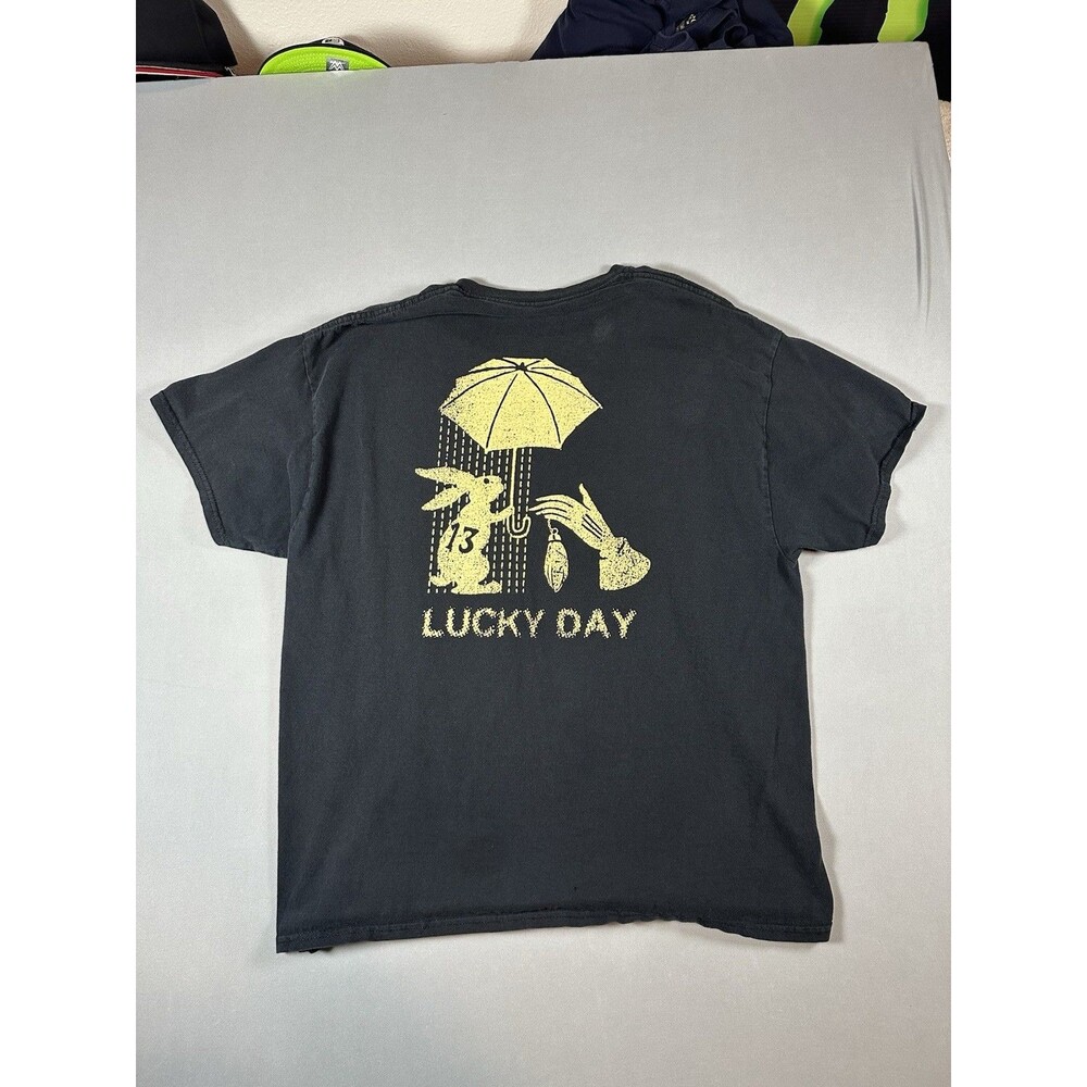 Empyre Lucky Day Rabbit Graphic T-Shirt Men's M Black Yellow Crew Neck Tee